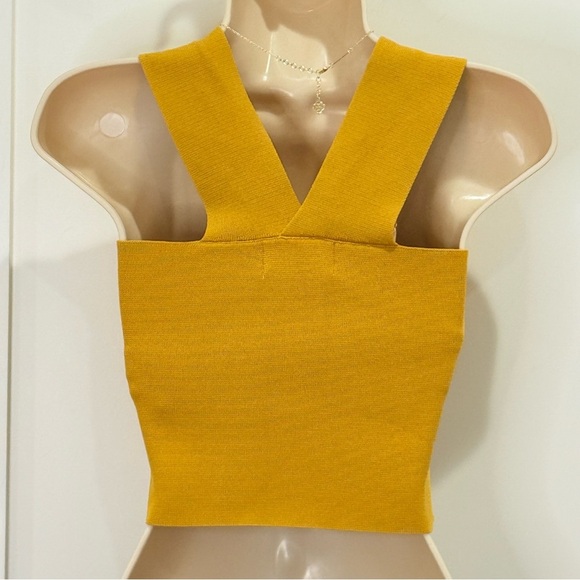 Seek The Label Bandage Crop Top Tank Square Neck Yellow Small Preppy Beachy Chic - Picture 4 of 8